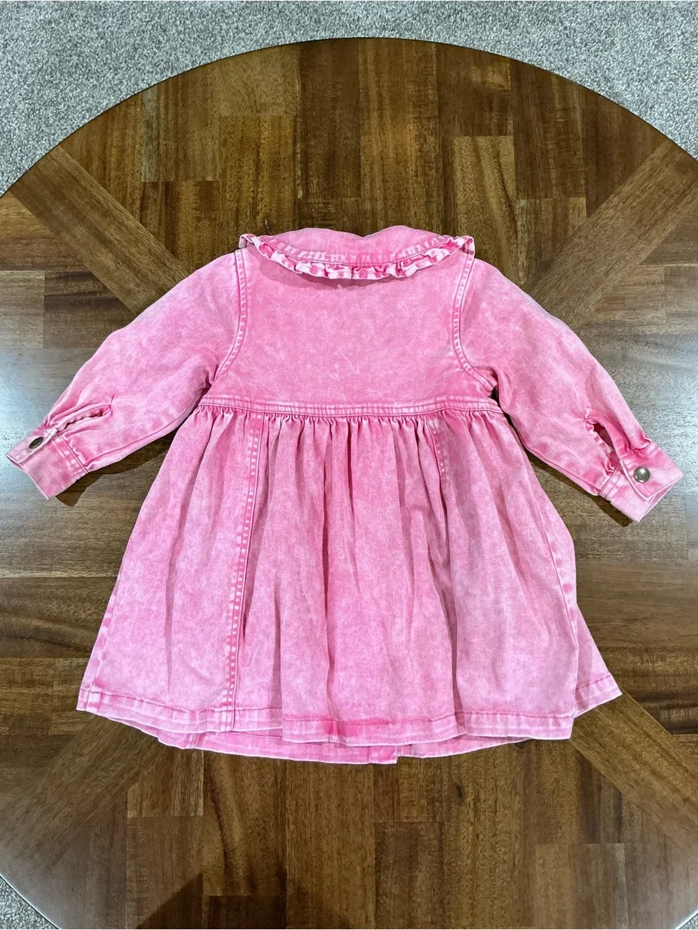 Huxbaby Size 4 Pink Cherry Ruffled Collar Button-Front Jean Dress